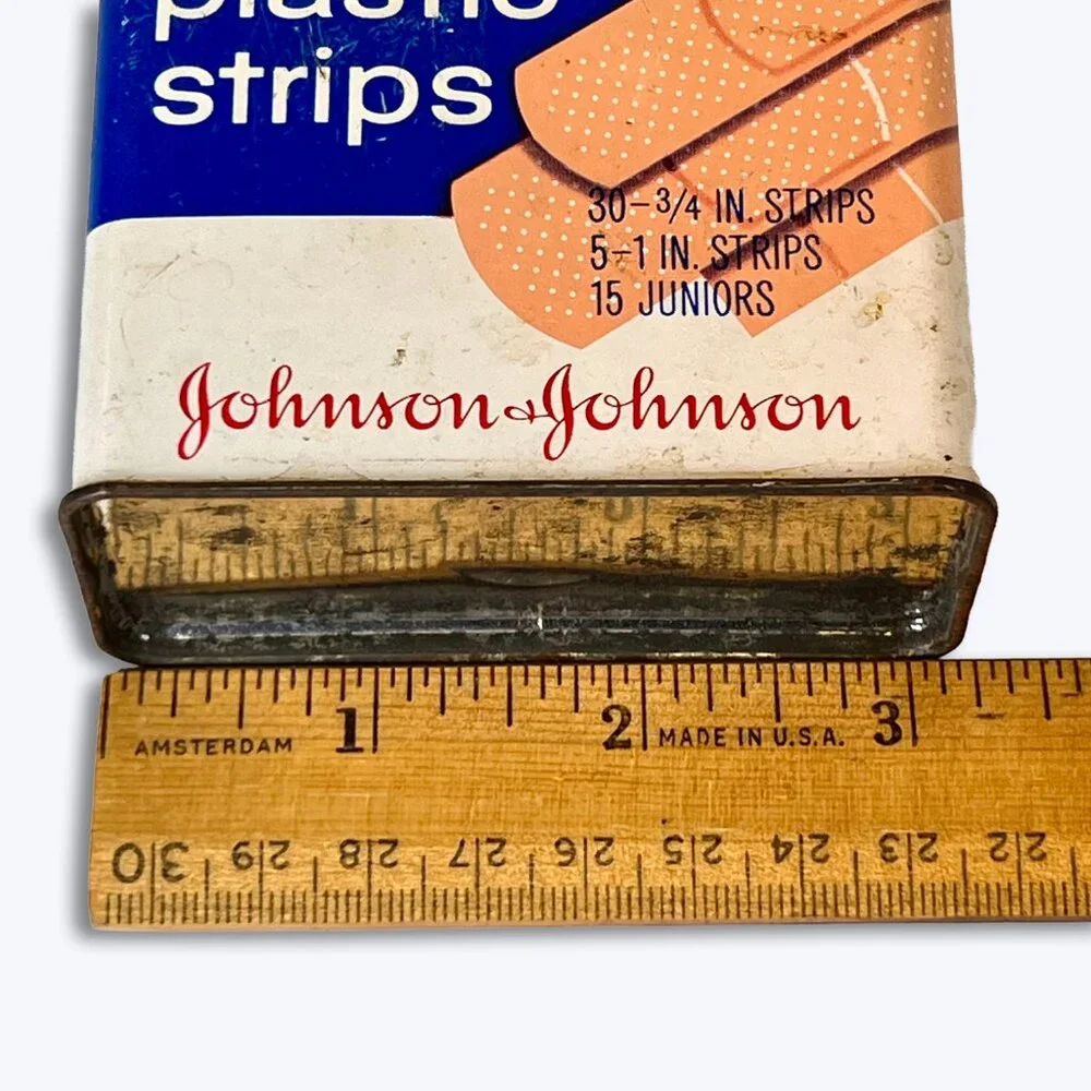 Vintage Band-Aid Tin Box Johnson & Johnson Plastic Strips 1960s Wal-Mart Sticker